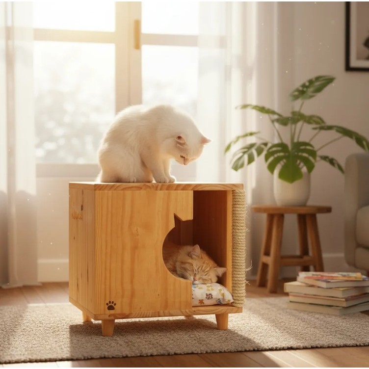 Casa de Gato com Arranhador Casa de Gato Madeira ARRANHADOR PARA GATOS