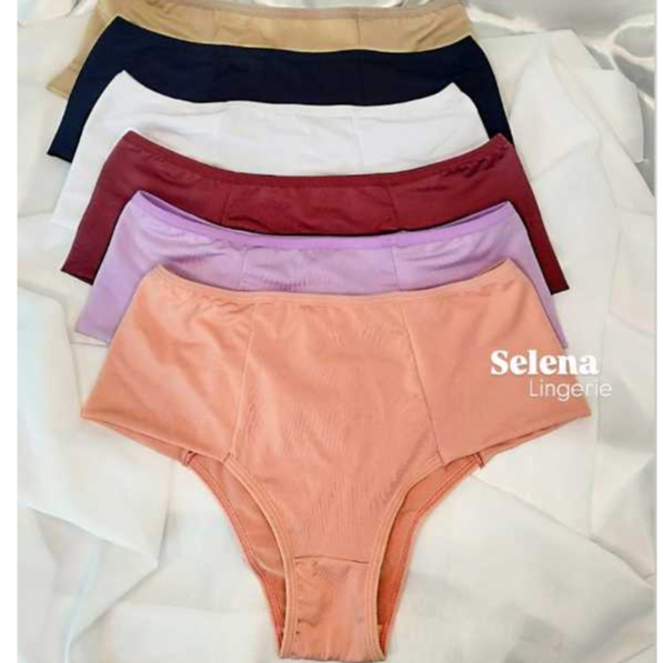 KIT 5 Calcinha Calçola Cintura Alta Microfibra Lisa Redutora Luxo Lateral Larga Conforto Lingerie