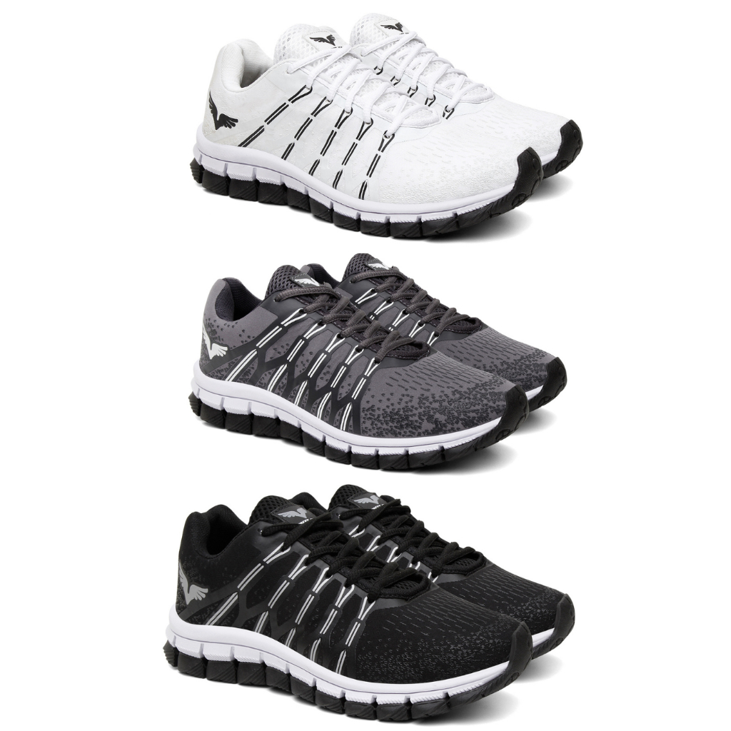 Kit 3 pares de tênis MASCULINO cores variadas para o dia a dia ACADEMIA PROMOÇÃO TREINO CORRIDA SUPER LEVE CONFORTÁVEL