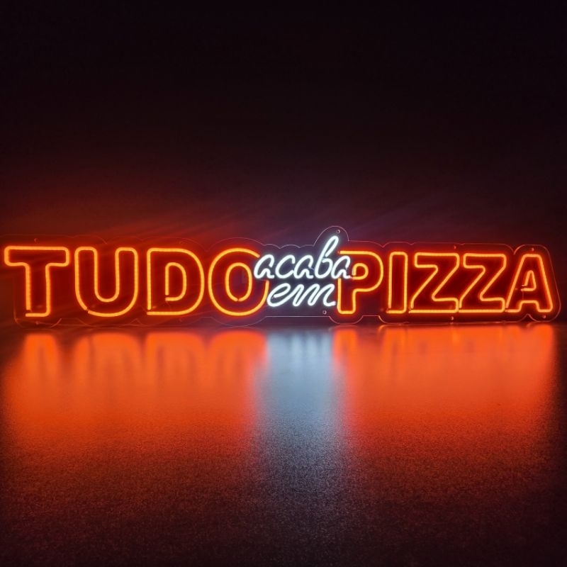 Painel LED Neon em Acrílico Cristal 4mm - Tudo Acaba Em Pizza 1,20x0,19cm em Oferta na Shopee