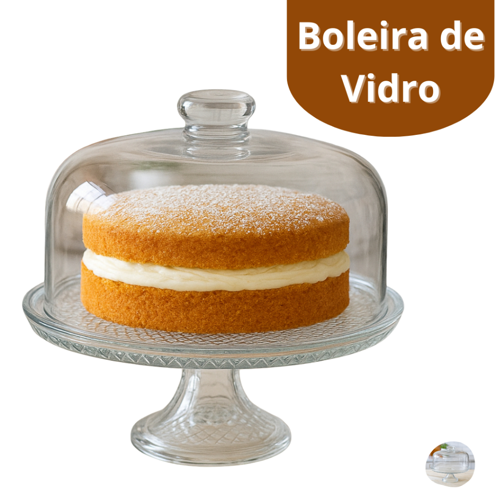 Boleira de Vidro com Pé e Tampa Prato 28cm para Bolo, Doces, Sobremesas, Decoração