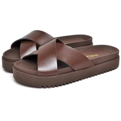 Sandalia Slide Dubuy Feminina Papete Tiras Marrom Original Bia 2076DB
