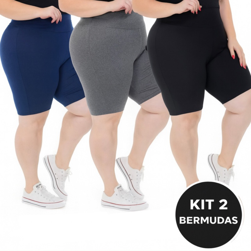 Kit 2 Bermudas Plus Size Feminina Suplex em Oferta na Shopee