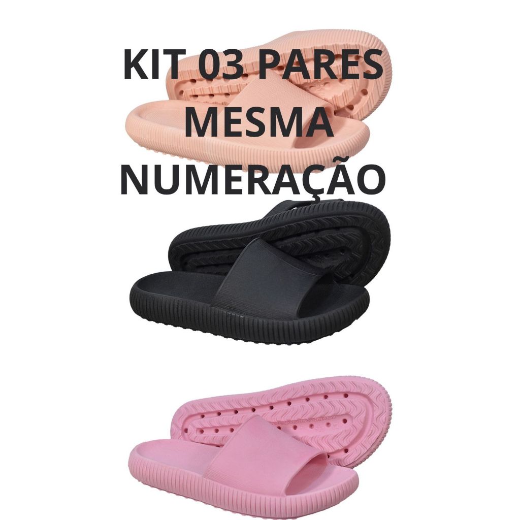 Kit 3 Pares Mesma Numeração Chinelo Slide Nuvem Feminino Confortávell em Oferta na Shopee