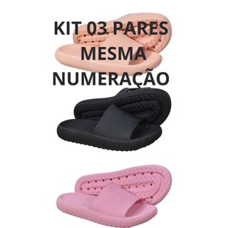 Kit 3 Pares Mesma Numeração Chinelo Slide Nuvem Feminino Confortávell em Oferta na Shopee