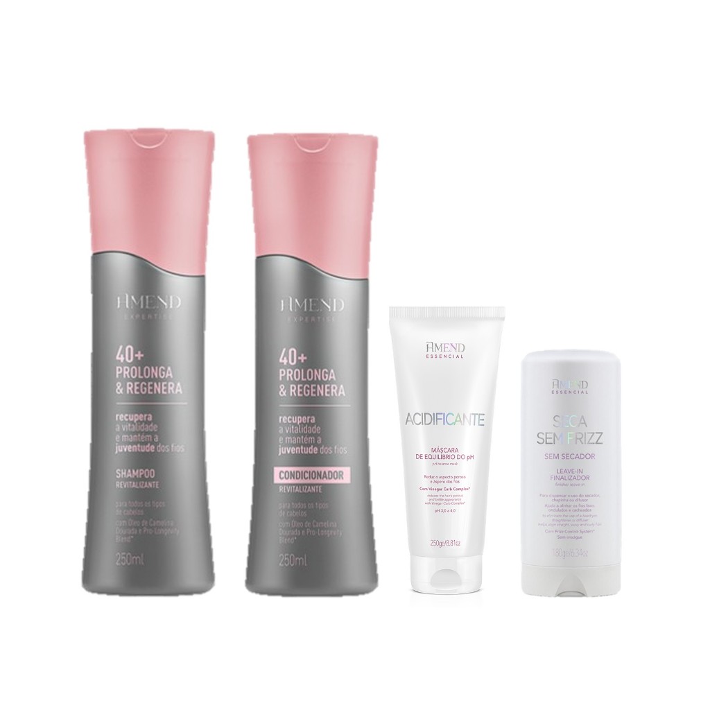 Amend Kit 40+ Prolonga e Regenera Sh. e Cond. 250ml + Máscara de PH 250g + Seca sem Frizz 180g em Oferta na Shopee