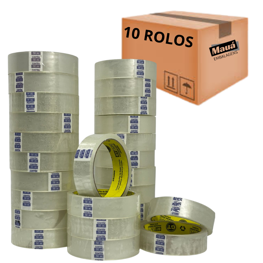 FITA ADESIVA 24mm X 50mts - 10 ROLOS DUREX SELO TAPE FECHAMENTO LACRE