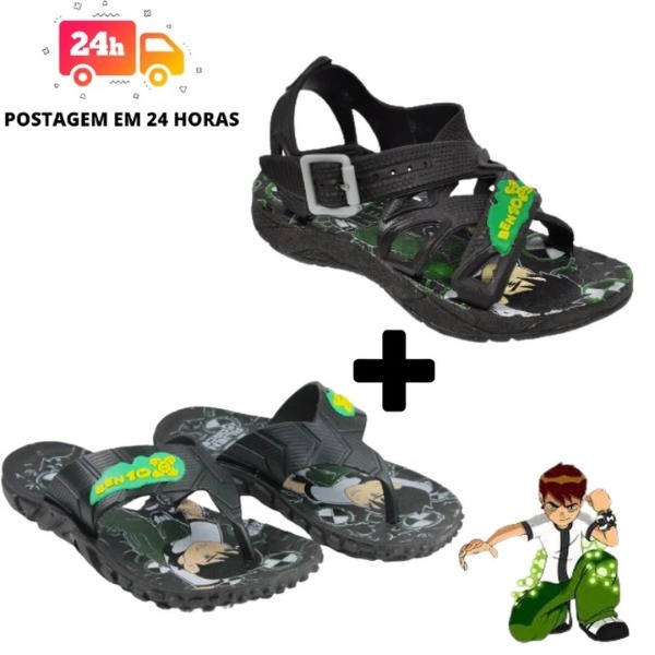 Kit Sandália e Chinelo Infantil Masculino Desenho Personagem Confortável Antiderrapante 25 Ao 32 Acessível