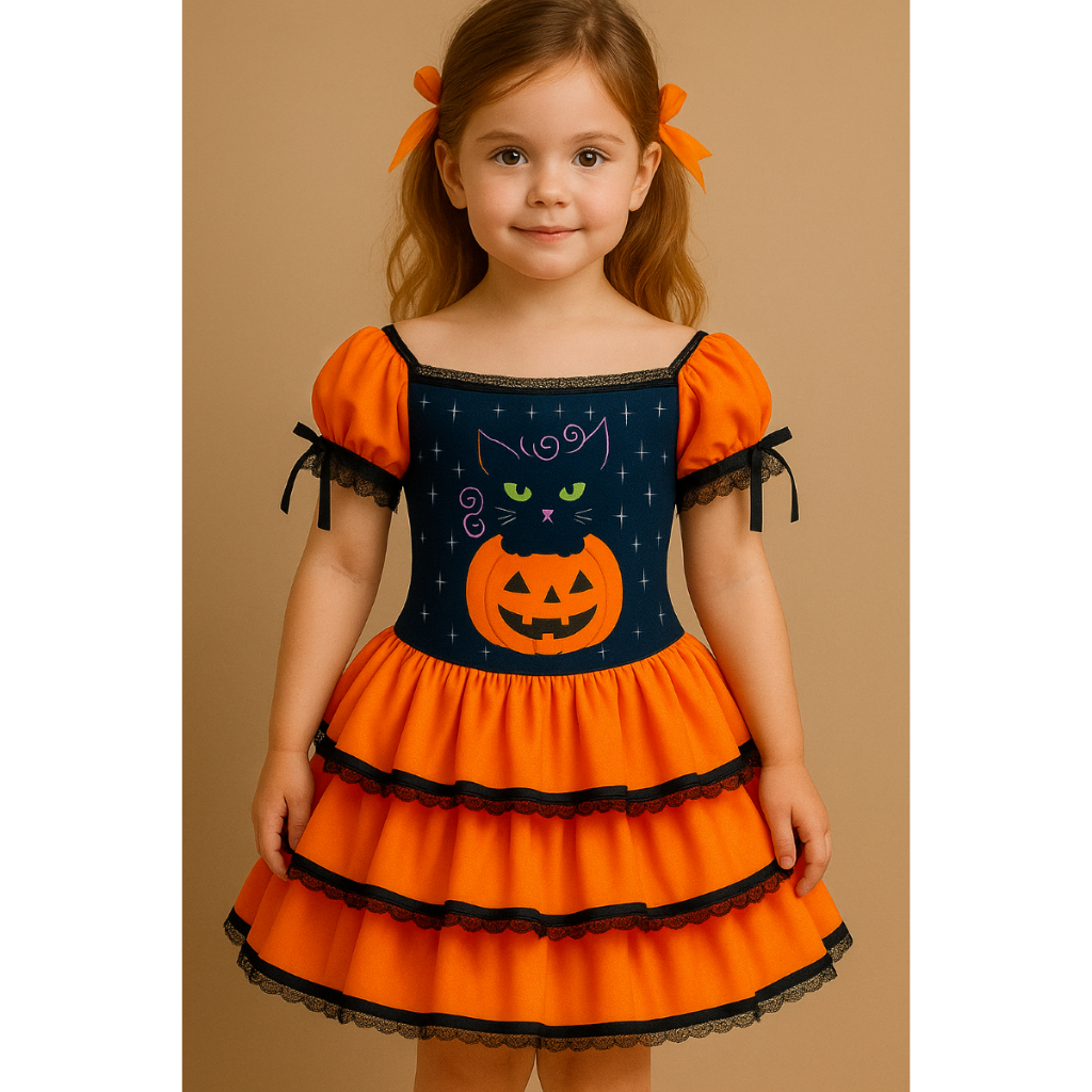 Vestido Fantasia Abóbora Luxo Infantil e Adulto | Fantasia Halloween Festa Cosplay