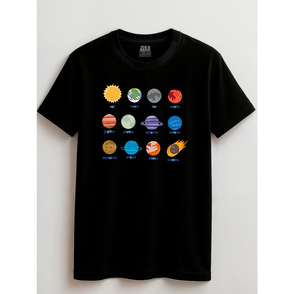 Camiseta Sistemas Solar Planetas Juvenil e Infantil 2 ao 16 anos Urban Galáxia em Oferta na Shopee