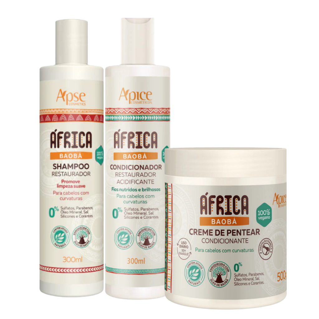 Kit Apice Shampoo Condicionador Creme de Pentear África Baobá Restaurador 300ml