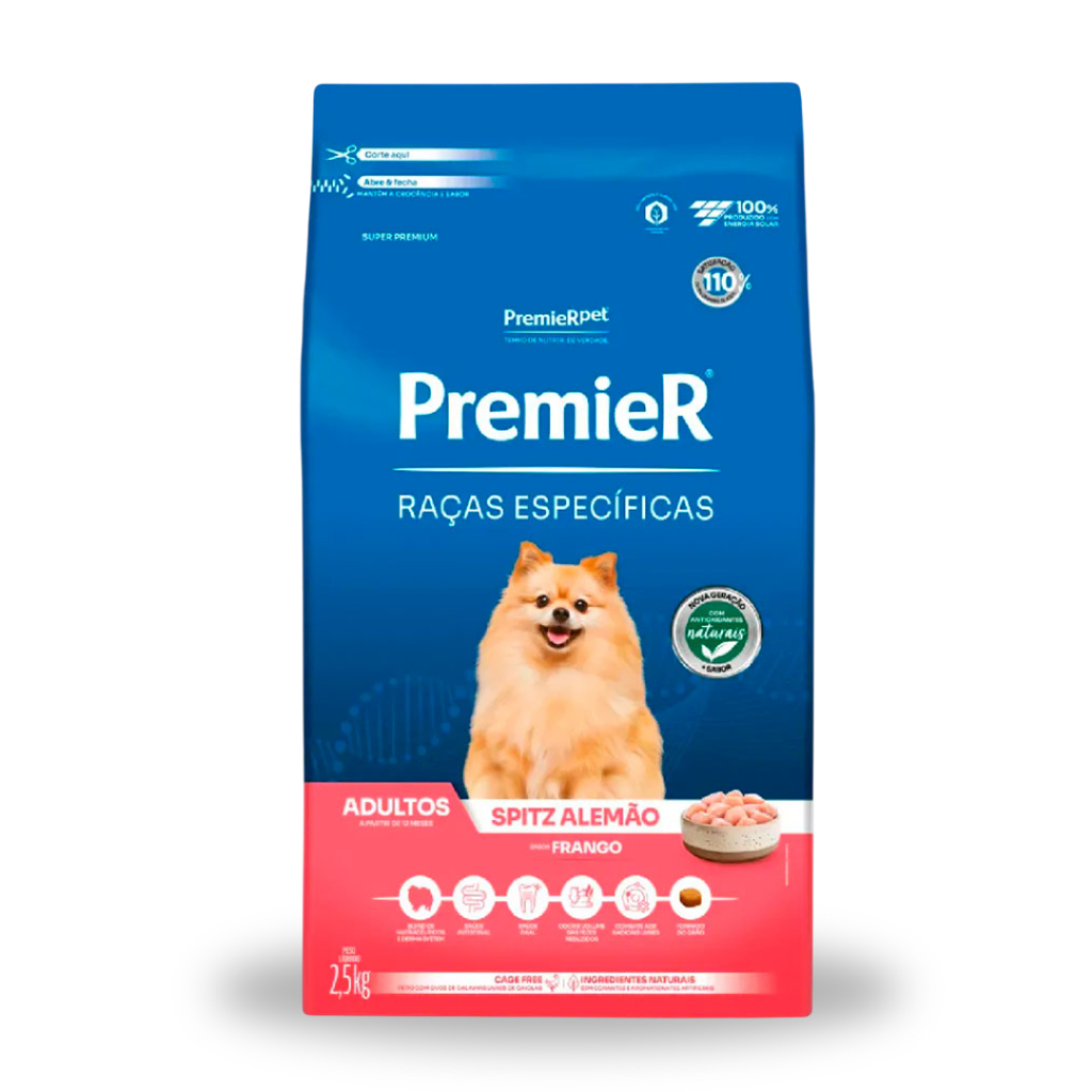 RAÇÃO PREMIER RAÇAS ESPECÍFICAS SPITZ ALEMÃO CÃES ADULTOS PEQUENO PORTE FRANGO 2,5KG