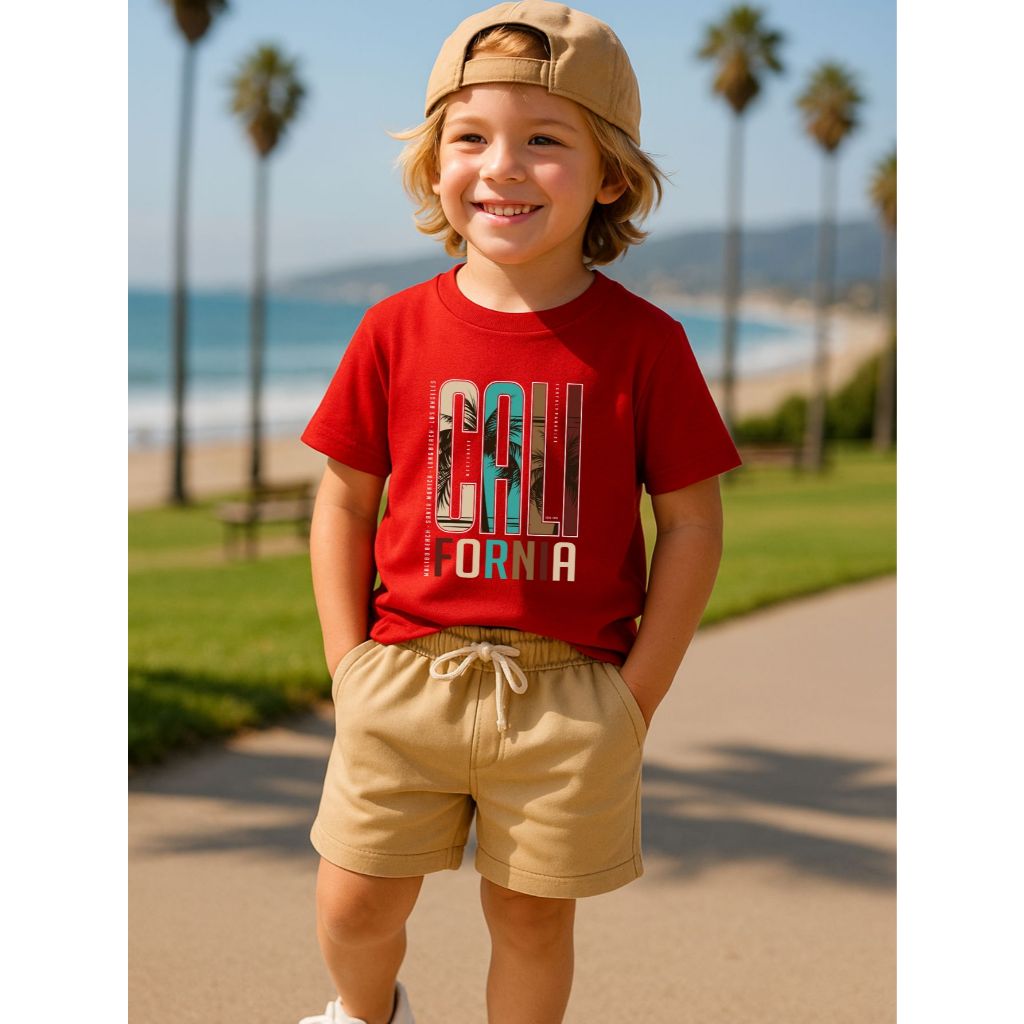 Conjunto Infantil Camiseta Estampado California e Short Moda Verão Juvenil Masculino