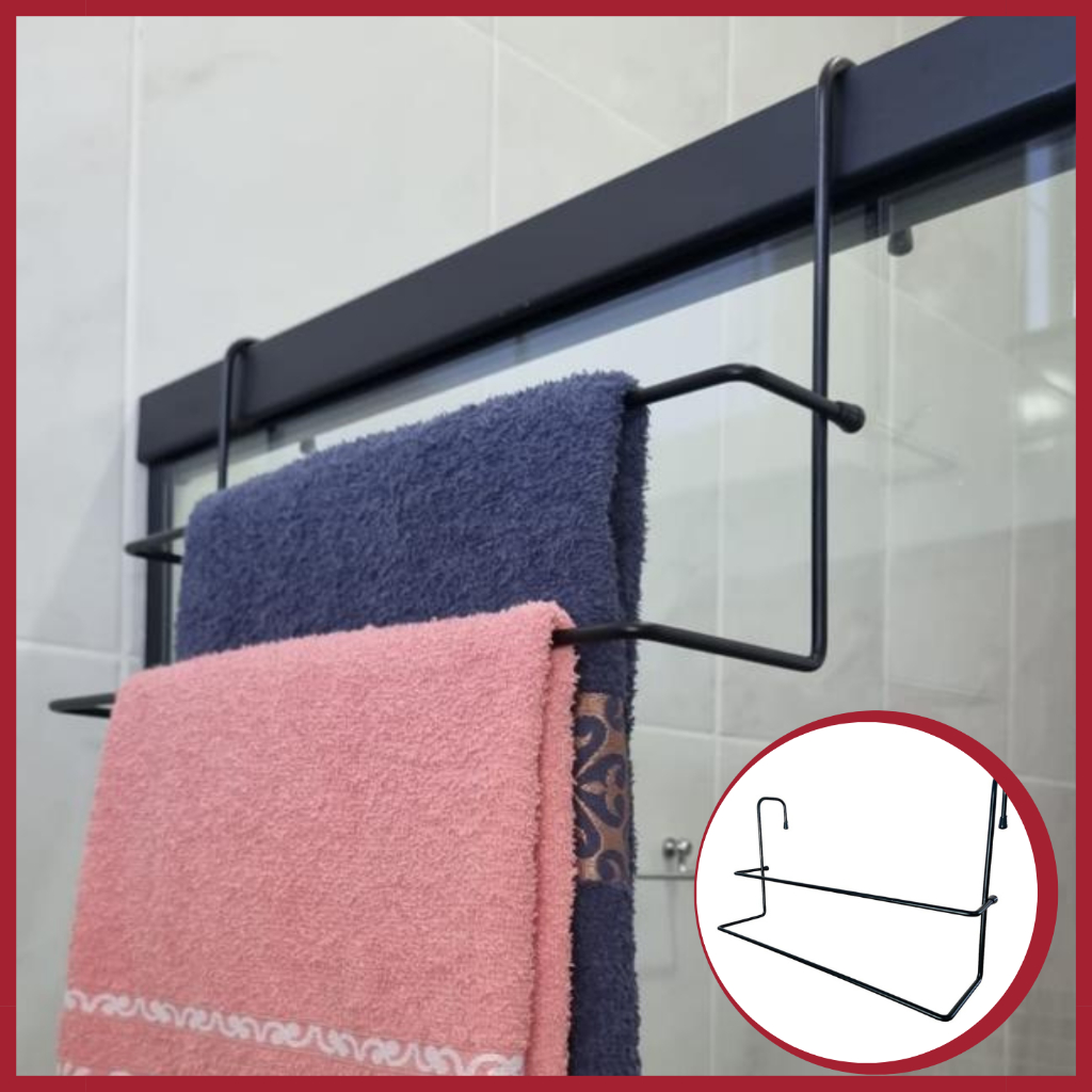 Suporte Duplo Porta Toalha Encaixe Para Box Banheiro Cromado Preto Natal Presente em Oferta na Shopee