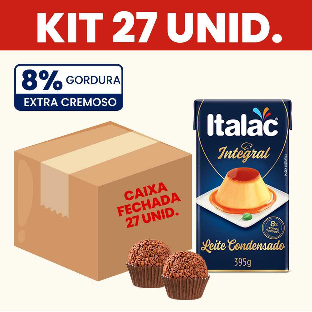 Kit 27 Leite Condensado Italac Integral Cremoso Doces Bolos Sobremesas 8% Gordura 395g Cada