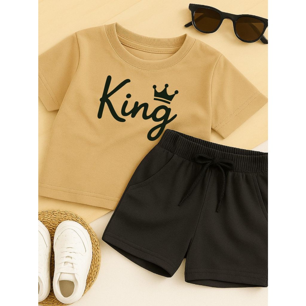 Conjunto Infantil Camiseta Estampado King e Short Moda Juvenil Masculino Várias cores e tamanhos