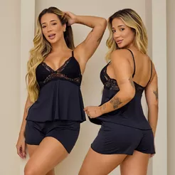 Pijama Baby Doll Sexy Short Doll Feminino Com Detalhes Em Renda Roupa De Dormir Linha Noite