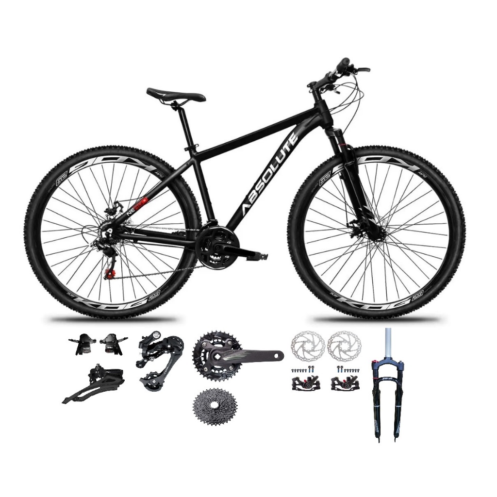 Bicicleta Aro 29 Absolute Nero 5 Kit 2x9 Gta Sunrun K7 Freio a Disco Garfo com Trava Mountain Bike
