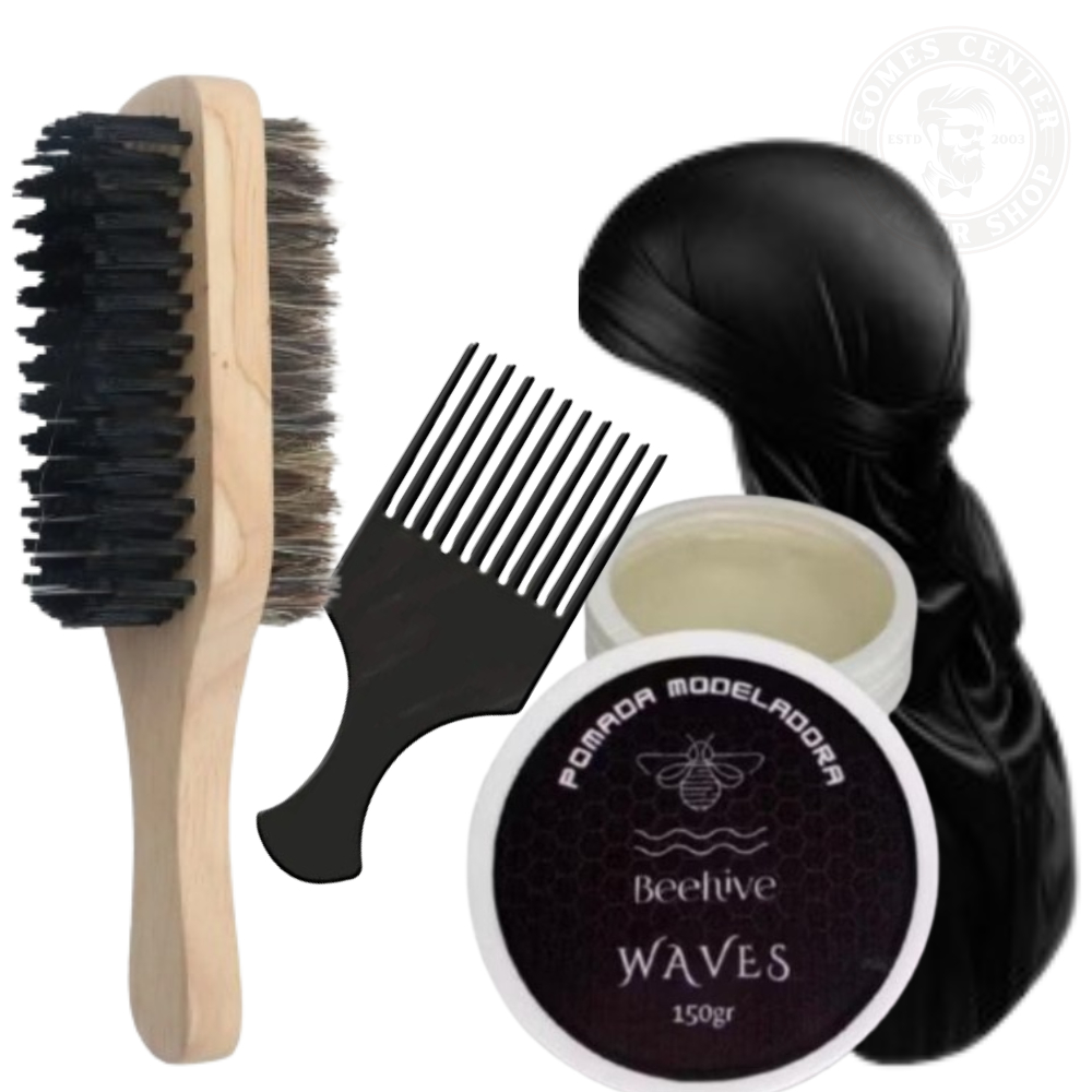 Kit Durag + Escova Dupla + Pente Afro Plástico + Pomada Waves -360 Touca Compressora Faixa Bandanas em Oferta na Shopee