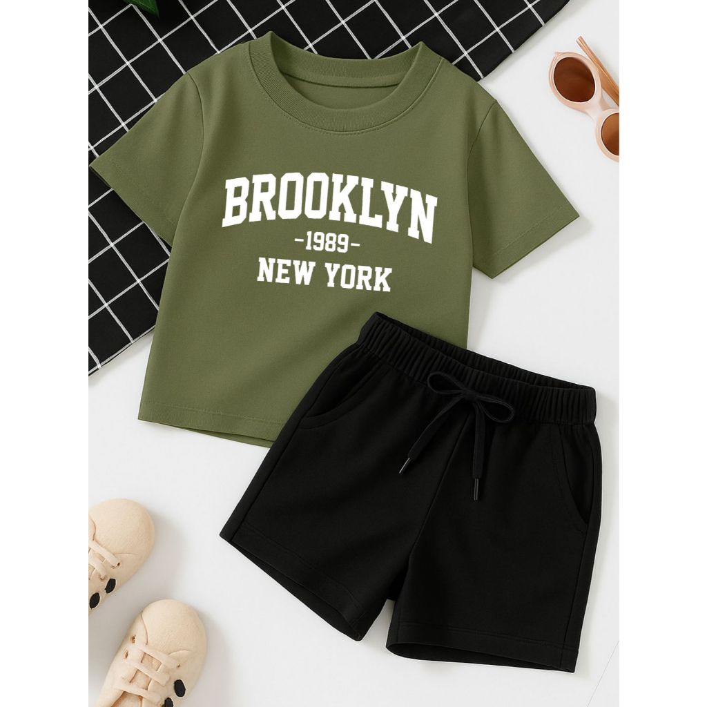Conjunto Infantil Camiseta Estampada Brooklyn e Short Juvenil Masculino Várias cores e tamanhos