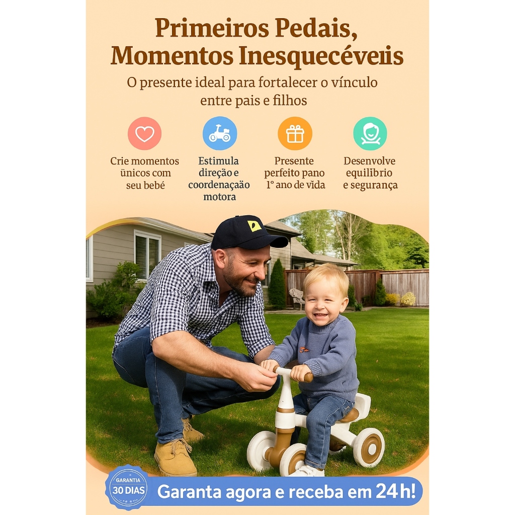 1️⃣ 🚲 Bicicleta de Equilíbrio Infantil 4 Rodas Buba 👶 Andador Sem Pedal para Bebê Criança
