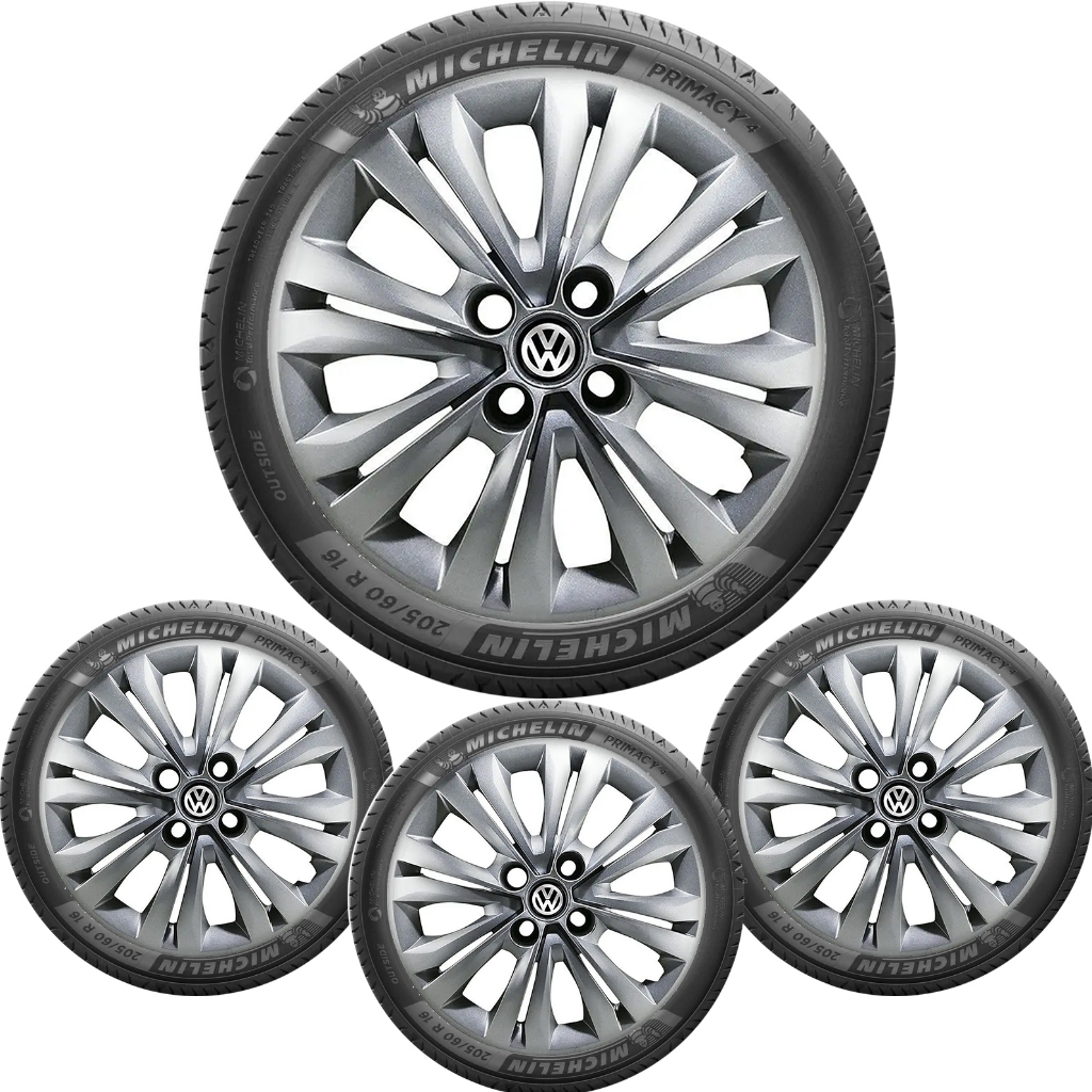Kit Completo 4 Calotas Aro 14 VW Gol UP Saveiro Voyage Volkswagen Acessórios Para Carro Emblema
