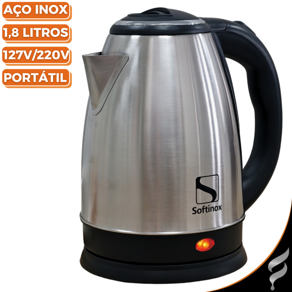 Chaleira Jarra Elétrica Térmica Bule Aço Inox 1,8 Litros 127V/220V Ferve Água Chá Rápida Automática