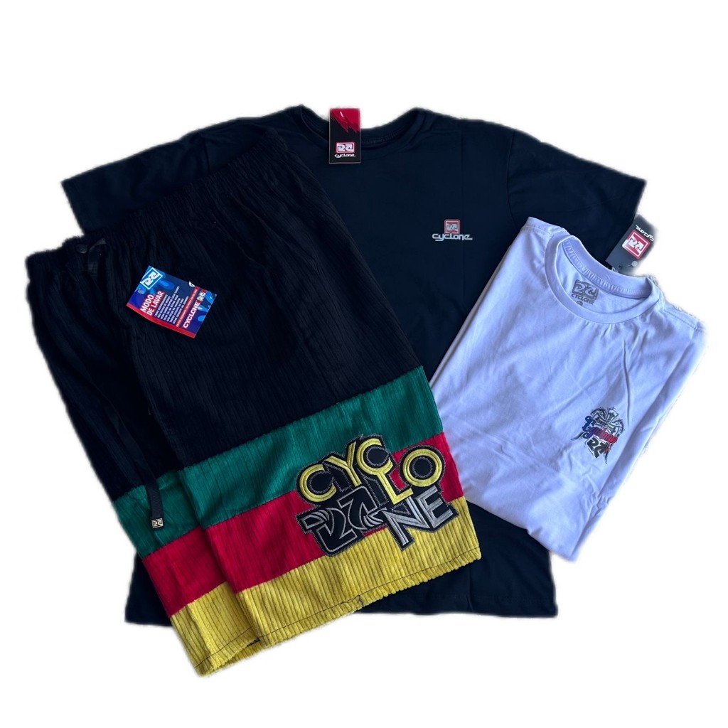 Bermuda Da Cyclone Veludo Reggae Mandrake + 2 Camisetas Algodão