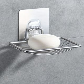 Saboneteira Preta Prata de Inox com Adesivo Sem Furo Fixação Forte Resistente Preta Prata