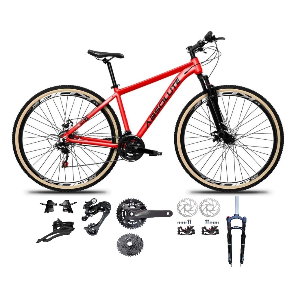 Bicicleta Aro 29 Absolute Nero 5 Kit 2x9 Gta Sunrun K7 Freio a Disco Garfo com Trava Mountain Bike Pneu com Faixa