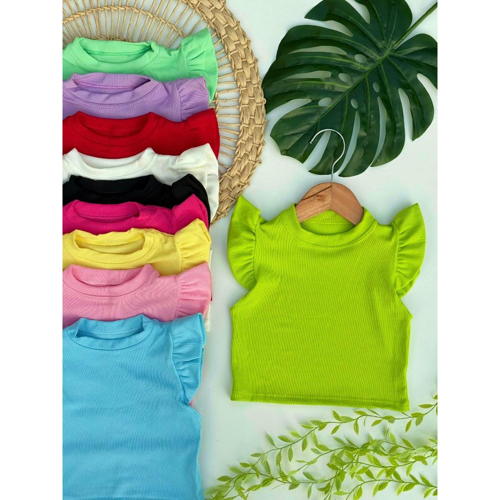 Blusa Cropped Infantil Ribana Manga Babado Blogueirinha Mini Diva