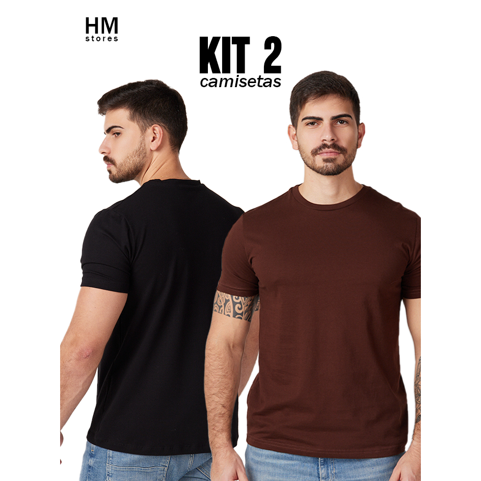 Kit 2 Camiseta Básica Premium Masculina 100% Algodão Unissex Casual Lisa Gola Canelada Reforçada