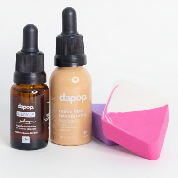 Kit Base Dapop + Blindagem Dapop com Esponja de Maquiagem Alta Cobertura Longa Duração