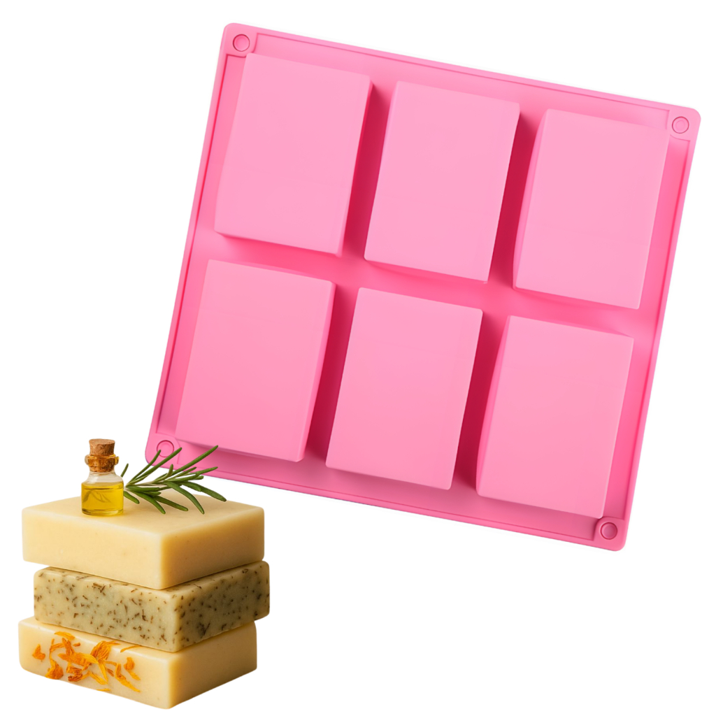 Molde de Silicone Sabonete Artesanal Retangular Lisa com 6 cavidades Forma de 100g Doces Resina — imagem 2 de 2