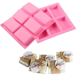 Molde de Silicone Sabonete Artesanal Retangular Lisa com 6 cavidades Forma de 100g Doces Resina