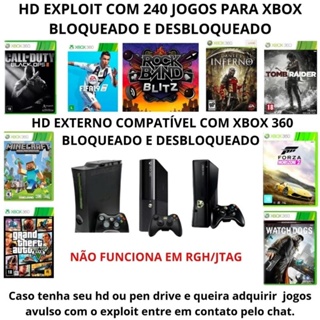HD EXPLOIT PARA XBOX 360 BLOQUEADO E DESBLOQUEADO COM 240 JOGOS. em Oferta na Shopee
