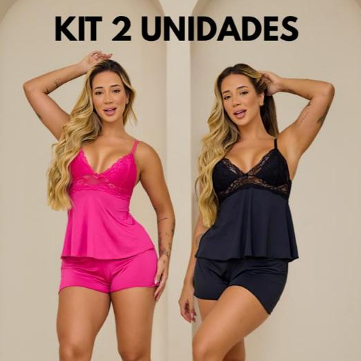 Kit 2 Pijama Baby Doll Sexy Short Doll Feminino Com Detalhes Em Renda Roupa De Dormir Linha Noite em Oferta na Shopee