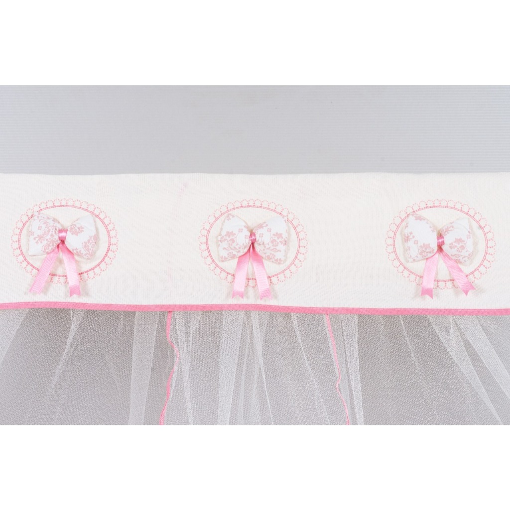MOSQUITEIRO (CORTINADO) PARA BERÇO AMERICANO BEBÊ - BORDADO E COM LAÇOS ROSÊ -DELICADO MENINA/NEUTRO