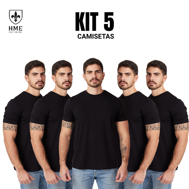 Kit 5 Camiseta Básica Premium Masculina 100% Algodão Unissex Casual Gola Canelada Extra Conforto