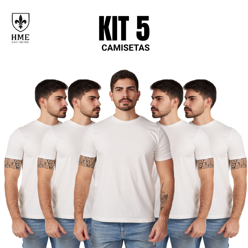 Kit 5 Camiseta Básica Premium Masculina 100% Algodão Casual Unissex