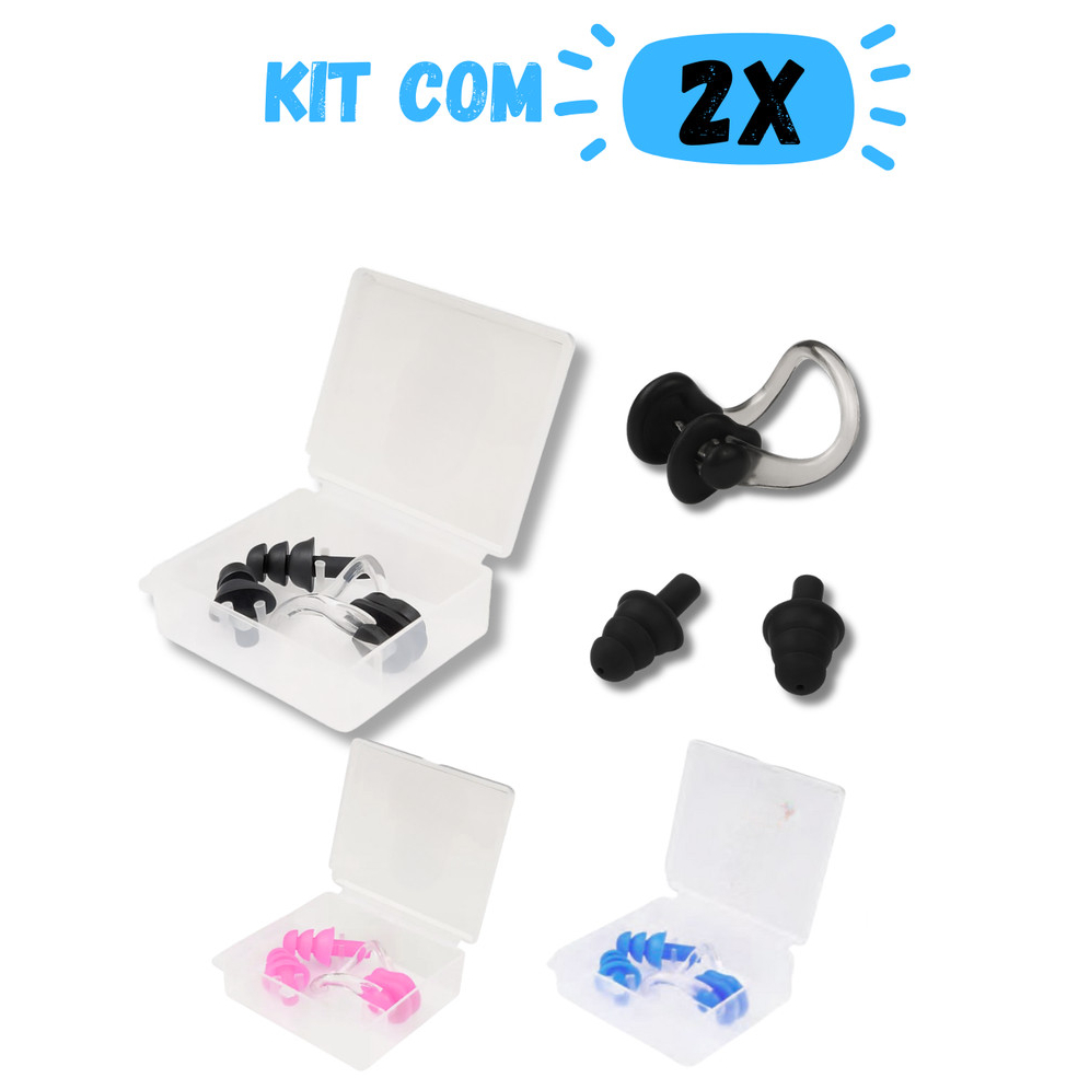 Imagem Kit Protetor Tampão Nasal e Auricular Nose Clip para Natação Silicone