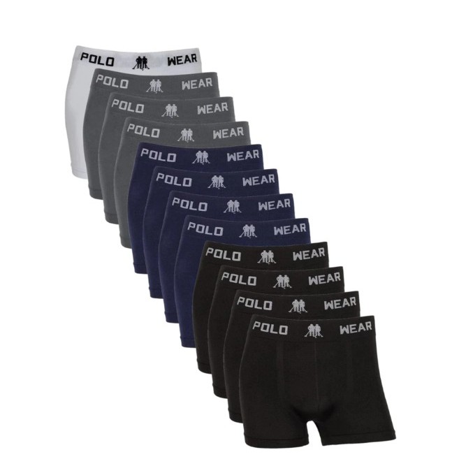 Kit com 12 Cuecas Boxer Polo Wear em Microfibra Sem Costura Masculinas Confortáveis Adulto Modelos Sortidos