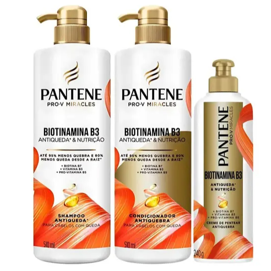 Kit Pantene Antiqueda e Nutrição: Shampoo 510ml + Condicionador 510ml + Creme de Pentear 240g em Oferta na Shopee