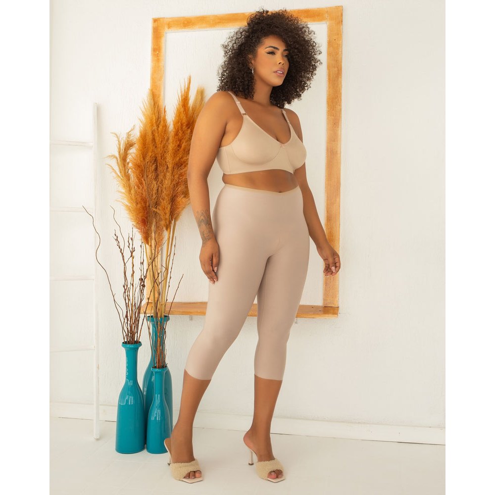 Calça Capri Plus Size Segunda Pele Legging Meia Modeladora Sem Costura