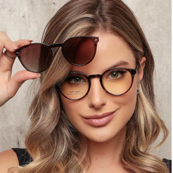 ARMACAO DE OCULOS GRAU CLIPON 2 EM 1 tamanho pequeno REDONDO ESTILO COREANA LENTE DE SOL POLARIZADO