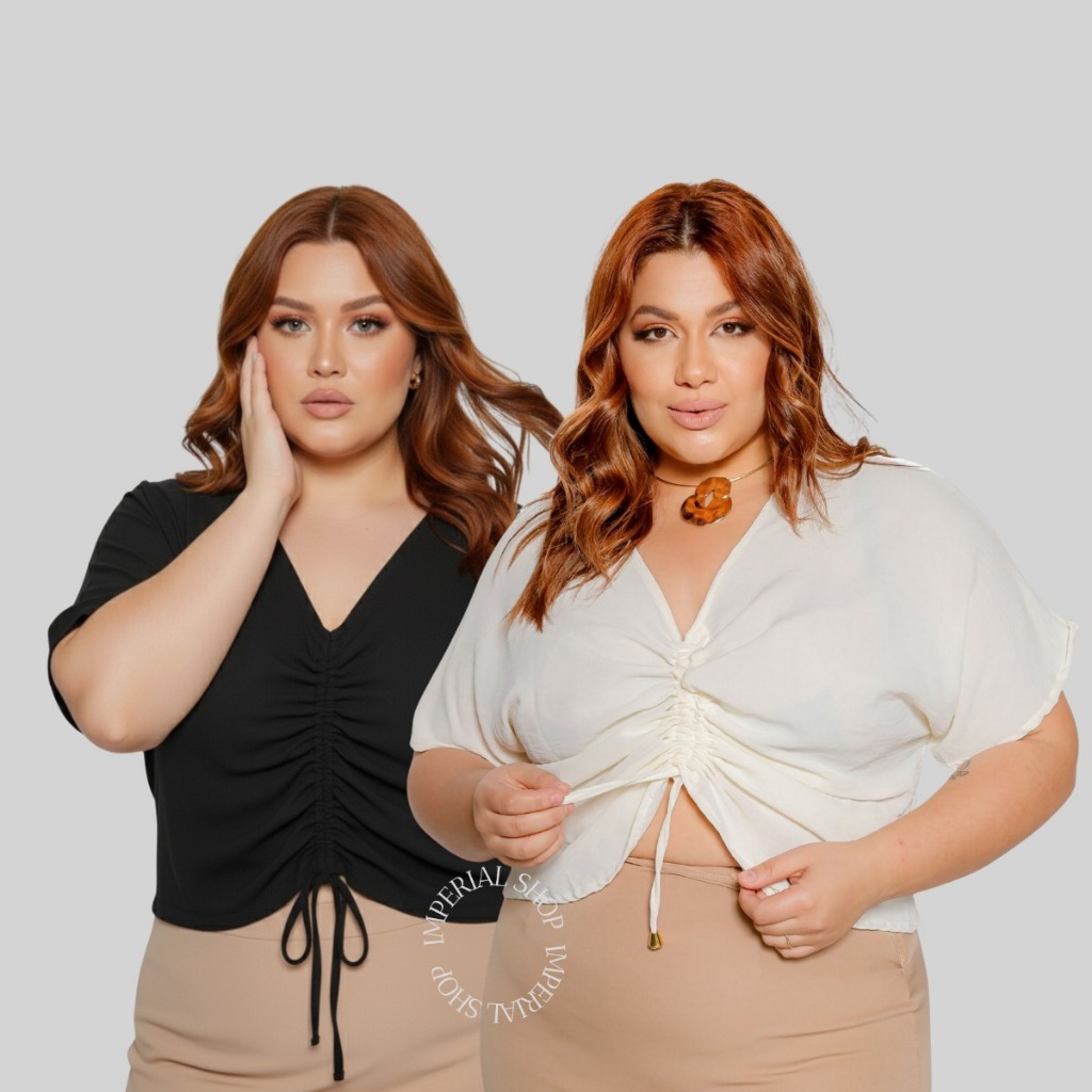Kit 2 Blusa Feminina Plus Size Cropped Morcego Verão-ariel