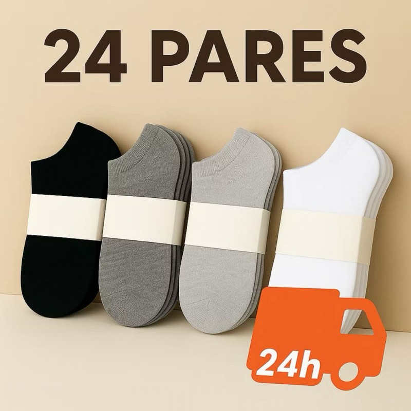 24 Pares De Meias Unissex – Pretas E Brancas , Respiráveis Para Uso Diário , Esportes Envio Rapido