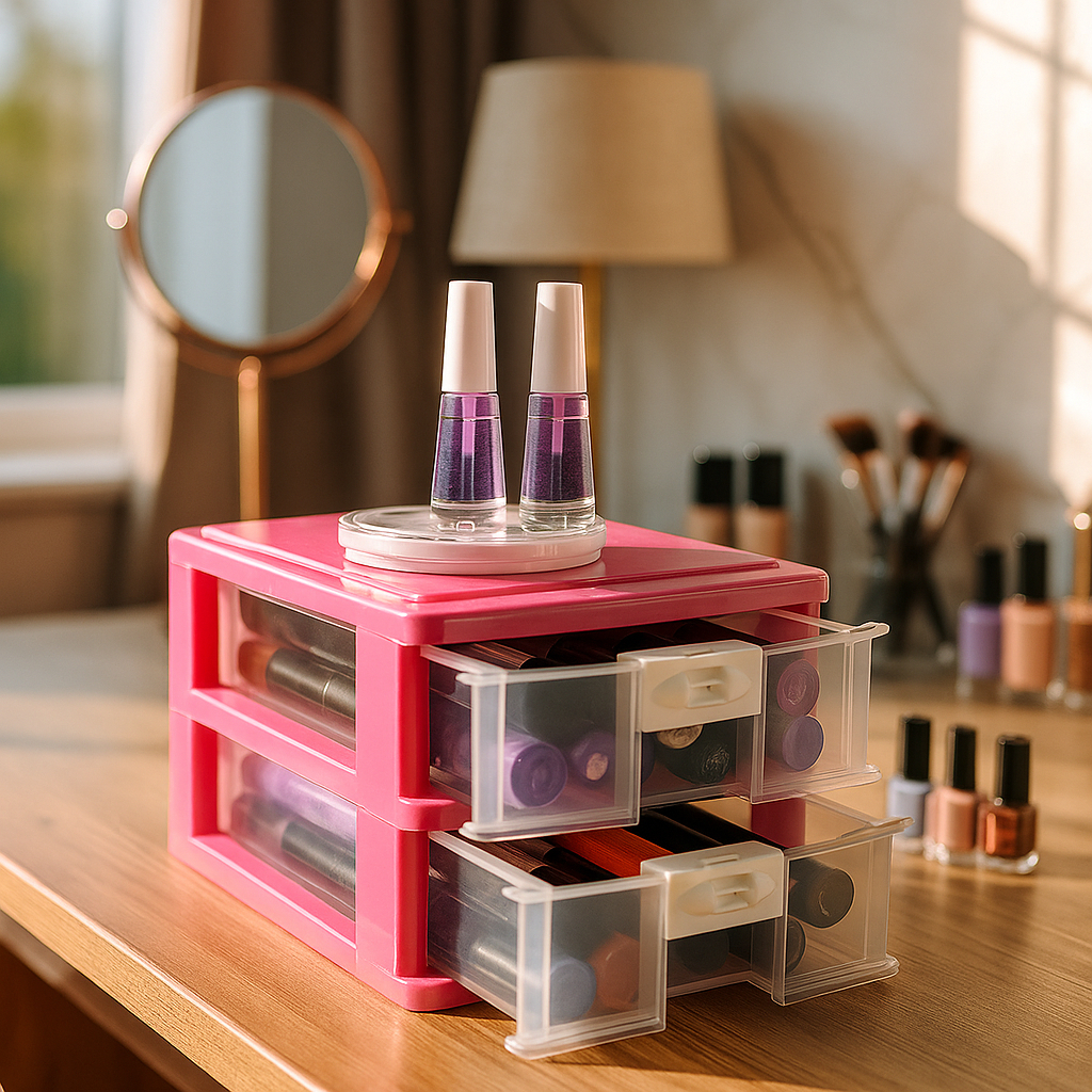 Gaveteiro Duplo Organizador de Mesa Cosméticos Maquiagem Bijuteria Multiuso 2 Gavetas Plasnorthon