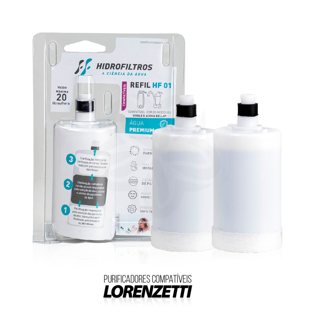 1, 2, 3 ou 4 Refil Vela HF-01 Filtro Água Torneira Purificador Compatível Acqua Bella Vitale Lorenzetti Rv-01