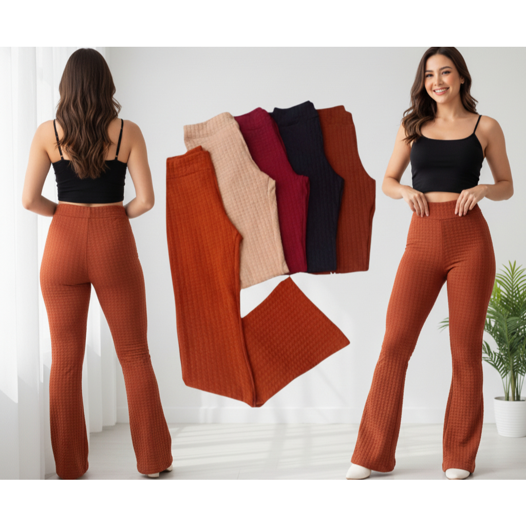Calça Feminina Flare Tecido Bubble Premium Estilosa Varias Cores Elegante em Oferta na Shopee